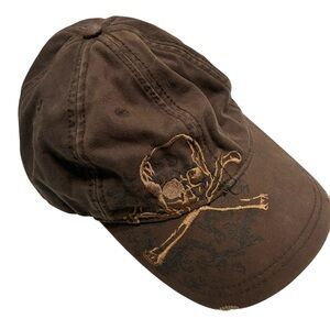 Carbon Skull & Crossbones Distressed Brown Baseball Cap, Adjustable, One Size